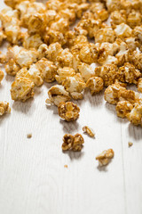Popcorn on wooden table