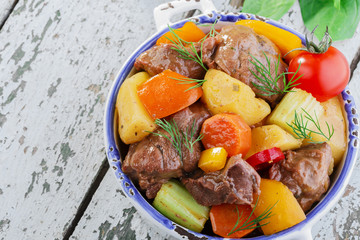 goulash meat with vegetables and potatoes