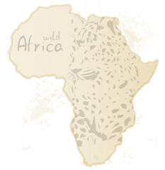 Africa map with silhouette of leopard, vector illustration