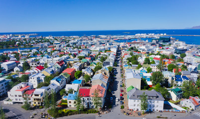 Beautiful super wide-angle aerial view of Reykjavik, Iceland wit © tsuguliev