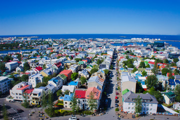 Fototapeta premium Beautiful super wide-angle aerial view of Reykjavik, Iceland wit