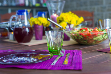 Beautiful home served table for dinner on the veranda