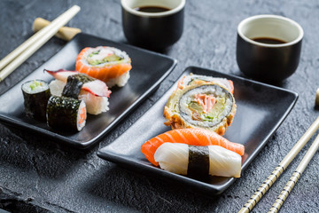 Closeup of sushi for two people