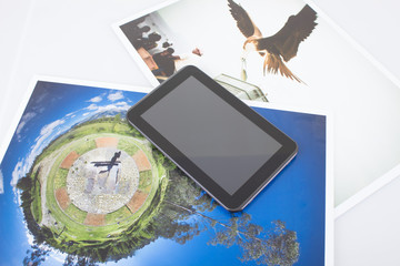 tablet and pictures, mobile technology concept