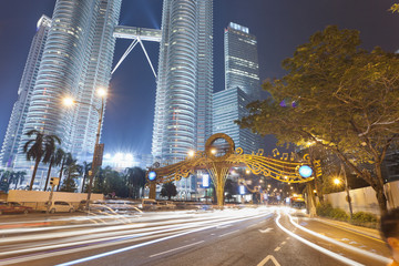 Two famous Petronas Twin Towers. Malaysia, Kuala Lumpur - obrazy, fototapety, plakaty