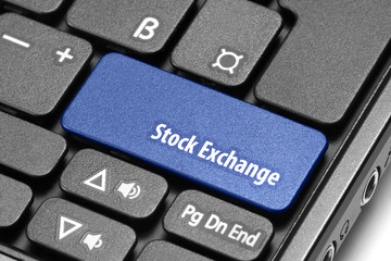 Stock Exchange. Blue hot key on computer keyboard