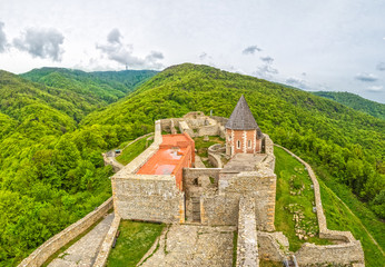 Fototapeta na wymiar Chapel and walls on Medvedgrad castle
