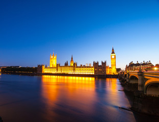 Big Ben with the Houses of Parliament at night in London