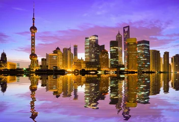 Poster Shanghai skyline at dawn © Aania