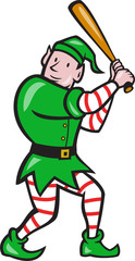 Elf Baseball Player Batting Isolated Full Cartoon
