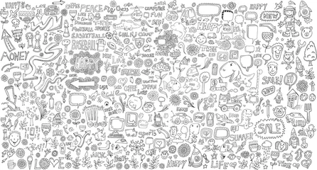 Papier Peint photo Lavable Dessin animé Ensemble de vecteur d& 39 éléments de conception Mega Doodle