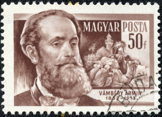 stamp printed by Hungary, shows Armin Vambery - obrazy, fototapety, plakaty
