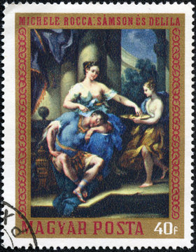 stamp shows Samson and Delilah, by Michele Rocca