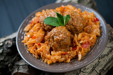 Meatballs with braised cabbage, studio shot
