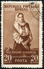 stamp printed in Romania shows Campulung peasant girl,