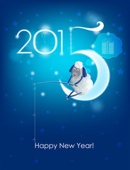 Happy New Year 2015. Original Christmas card. Sheep fishing - 64846199