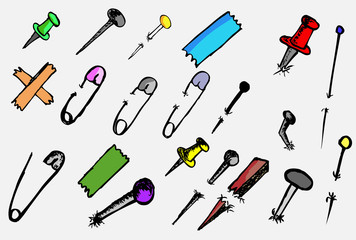 doodle Breastpin, push pin,  nail and needle