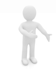 Happy 3d business man showing copy space, isolated on white