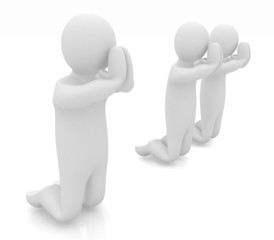 3d mans on his knees. Christian prayer concept