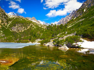 Naklejka na ściany i meble Popradske pleso. Mountain lake in National Park High Tatras