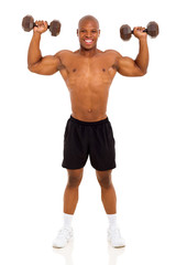 fit african american man with dumbbells
