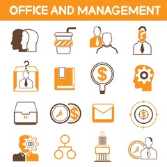office and management icons, orange color theme