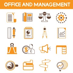 office and management icons, orange color theme