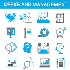 office and management icons, blue theme color