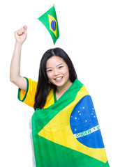 Asian woman with Brazil flag