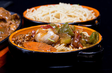 Pork in black bean souse with green pepper and onion