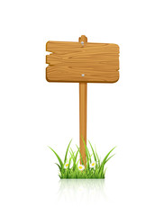 Wooden sign in grass