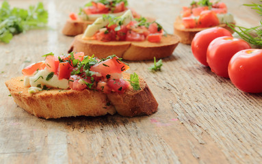 Italian antipasto with tomato, garlic and mozzarella
