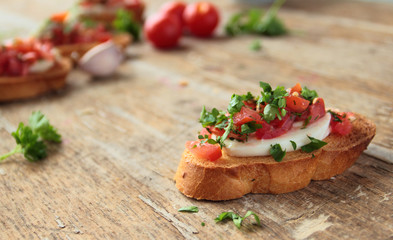 Bruschetta with fresh tomato and mozzarella