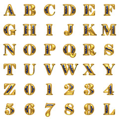 golden alphabet on white background