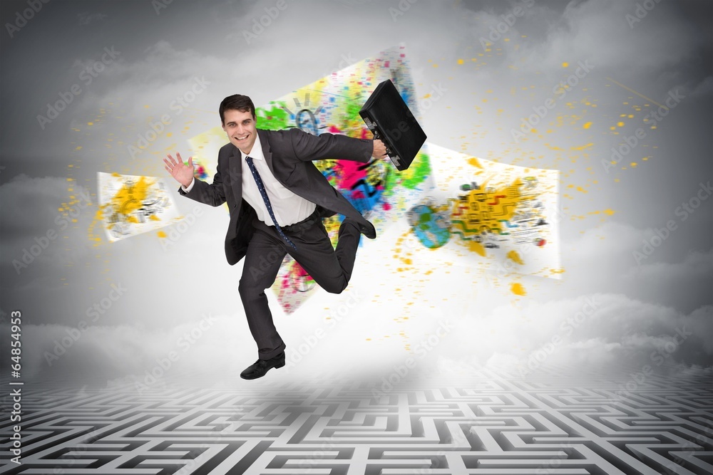 Poster composite image of smiling businessman in a hurry