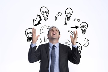 Composite image of stressed businessman gesturing