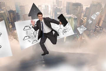 Composite image of cheerful businessman in a hurry