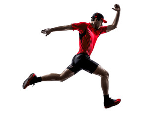 Fototapeta na wymiar runners joggers running jogging jumping silhouettes