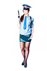 young and beautiful woman in police uniform