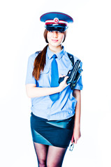 young and beautiful woman in police uniform