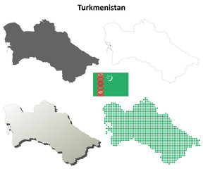 Turkmenistan blank outline map set