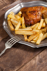 Roasted chicken leg.