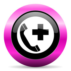emergency call pink glossy icon