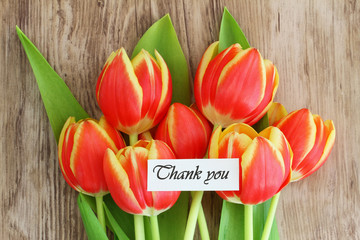 Thank you card with red and yellow tulips