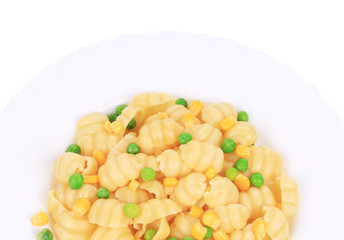 Pasta with green peas and corn.