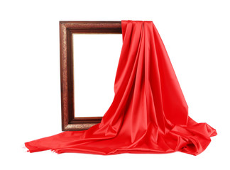 Wooden frame with red silk.