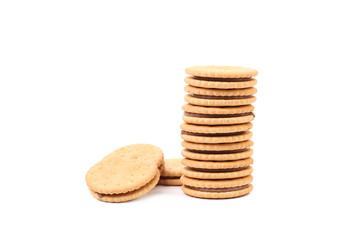 Stack of filled cookies.