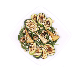 Salad with grilled vegetables and tofu.