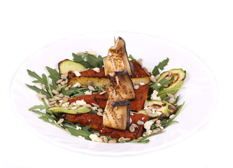 Salad with grilled vegetables and tofu.