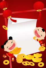 Fototapeta premium Chinese new year fortune girl and boy vector